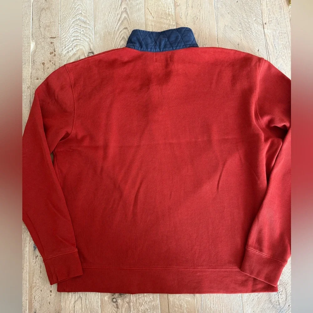 Thomas Dean Red Burnt OrangeZip-Up Sweater with Navy Trim L